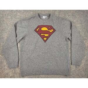 DC Comics Superman Grey Crewneck Sweater XL Shield Logo Knit Pullover C-Life